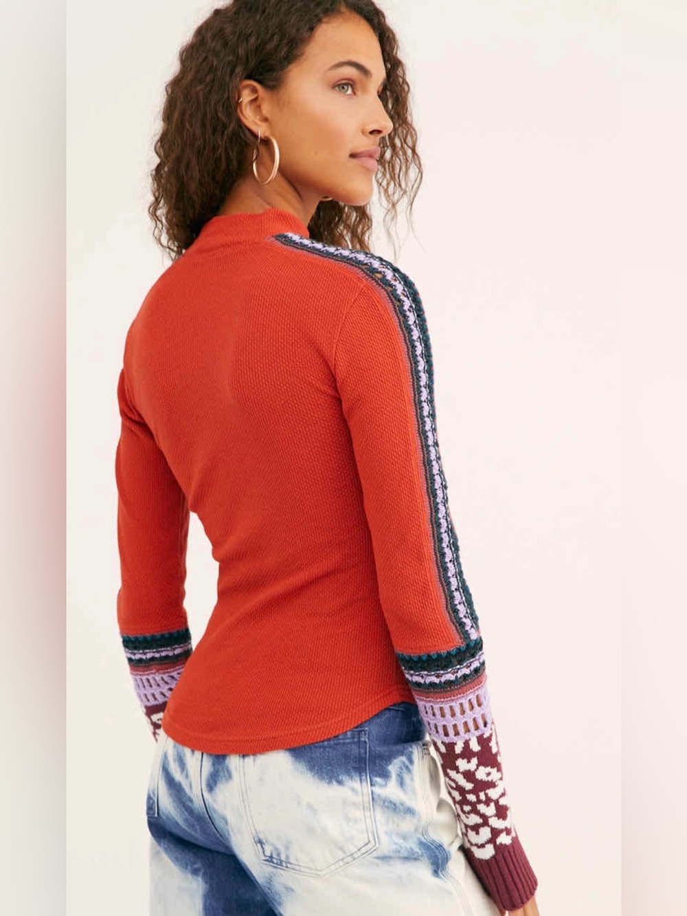 Free People Switch It Up Thermal Crochet Cuff Top Shirt Medium - Picture 2 of 6